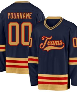 Custom Navy Old Gold-Red Hockey Jersey
