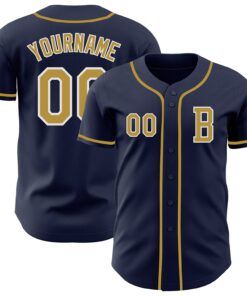 Custom Navy Old Gold-White Authentic Baseball Jersey