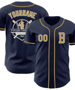 Custom Navy Old Gold-White Authentic Baseball Jersey