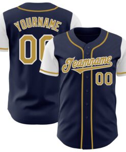 Custom Navy Old Gold-White Authentic Two Tone Baseball Jersey