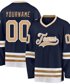 Custom Navy Old Gold-White Hockey Jersey