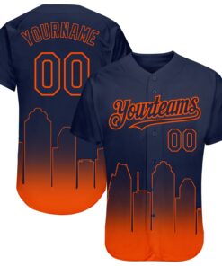 Custom Navy Orange 3D Houston City Edition Fade Fashion Authentic Baseball Jersey