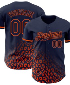 Custom Navy Orange 3D Pattern Design Leopard Print Fade Fashion Authentic Baseball Jersey