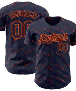 Custom Navy Orange 3D Pattern Design Slant Lines Authentic Baseball Jersey