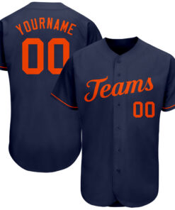Custom Navy Orange Authentic Baseball Jersey