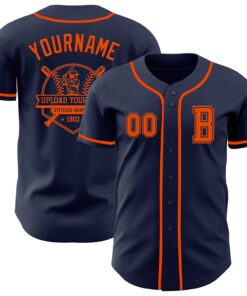 Custom Navy Orange Authentic Baseball Jersey