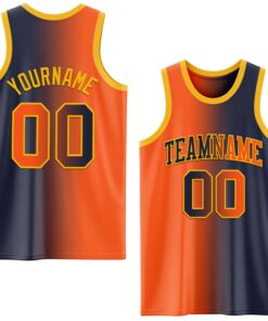 Custom Navy Orange-Gold Authentic Gradient Fashion Basketball Jersey