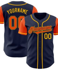 Custom Navy Orange-Gold Authentic Two Tone Baseball Jersey