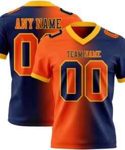Custom Navy Orange-Gold Mesh Authentic Gradient Fashion Football Jersey