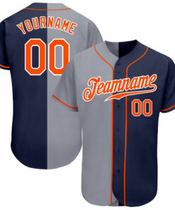 Custom Navy Orange-Gray Authentic Split Fashion Baseball Jersey