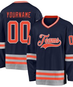 Custom Navy Orange-Gray Hockey Jersey