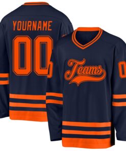 Custom Navy Orange Hockey Jersey