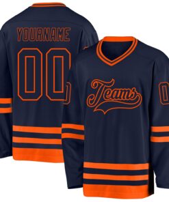 Custom Navy Orange Hockey Jersey