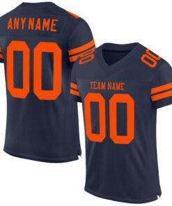 Custom Navy Orange Mesh Authentic Football Jersey