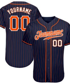 Custom Navy Orange Pinstripe Orange-White Authentic Baseball Jersey