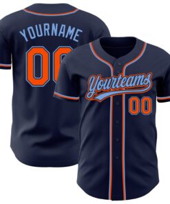 Custom Navy Orange-Powder Blue Authentic Baseball Jersey