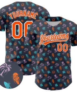 Custom Navy Orange-White 3D Pattern Design Ice Cream And Hawaii Palm Trees Authentic Baseball Jersey