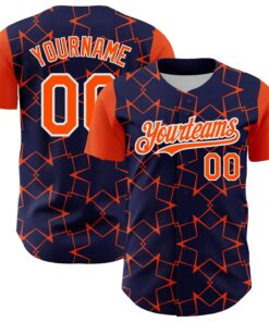 Custom Navy Orange-White 3D Pattern Design Star Lines Authentic Baseball Jersey