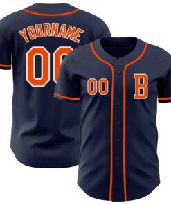 Custom Navy Orange-White Authentic Baseball Jersey