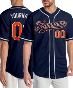 Custom Navy Orange-White Authentic Baseball Jersey