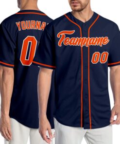 Custom Navy Orange-White Authentic Baseball Jersey