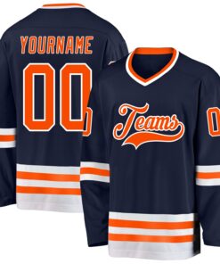 Custom Navy Orange-White Hockey Jersey
