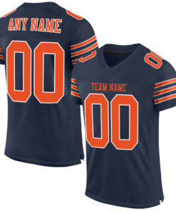 Custom Navy Orange-White Mesh Authentic Football Jersey