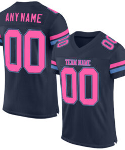 Custom Navy Pink-Light Blue Mesh Authentic Football Jersey