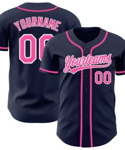 Custom Navy Pink-White Authentic Baseball Jersey