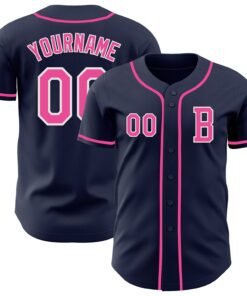 Custom Navy Pink-White Authentic Baseball Jersey