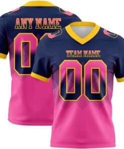 Custom Navy Pink-Yellow Mesh Authentic Gradient Square Shape Flag Football Jersey