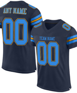 Custom Navy Powder Blue-Gold Mesh Authentic Football Jersey