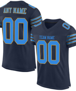 Custom Navy Powder Blue-Gold Mesh Authentic Football Jersey