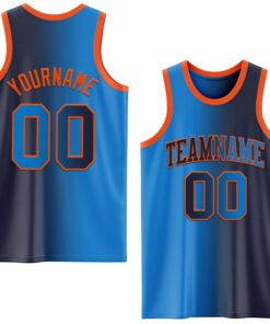 Custom Navy Powder Blue-Orange Authentic Gradient Fashion Basketball Jersey