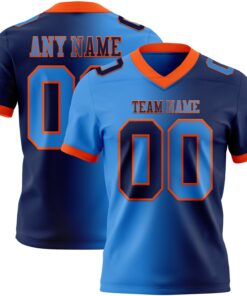 Custom Navy Powder Blue-Orange Mesh Authentic Gradient Fashion Football Jersey