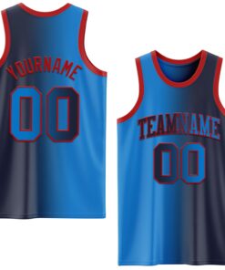 Custom Navy Powder Blue-Red Authentic Gradient Fashion Basketball Jersey