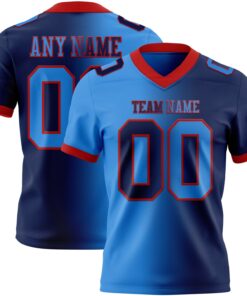 Custom Navy Powder Blue-Red Mesh Authentic Gradient Fashion Football Jersey