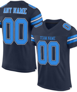 Custom Navy Powder Blue-White Mesh Authentic Football Jersey