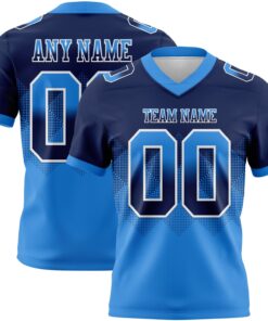 Custom Navy Powder Blue-White Mesh Authentic Gradient Square Shape Flag Football Jersey