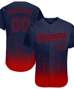 Custom Navy Red 3D Houston City Edition Fade Fashion Authentic Baseball Jersey