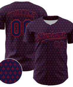 Custom Navy Red 3D Pattern Design Hearts Authentic Baseball Jersey