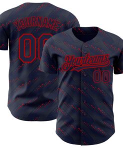 Custom Navy Red 3D Pattern Design Slant Lines Authentic Baseball Jersey