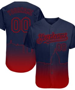 Custom Navy Red 3D Washington City Edition Fade Fashion Authentic Baseball Jersey
