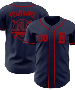 Custom Navy Red Authentic Baseball Jersey