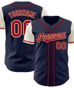 Custom Navy Red-Cream Authentic Two Tone Baseball Jersey