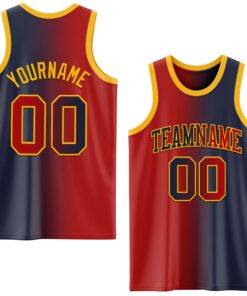 Custom Navy Red-Gold Authentic Gradient Fashion Basketball Jersey