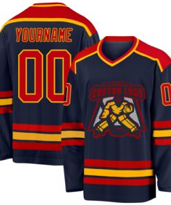 Custom Navy Red-Gold Hockey Jersey