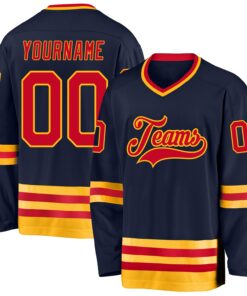 Custom Navy Red-Gold Hockey Jersey