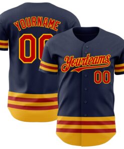 Custom Navy Red-Gold Line Authentic Baseball Jersey