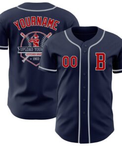 Custom Navy Red-Gray Authentic Baseball Jersey